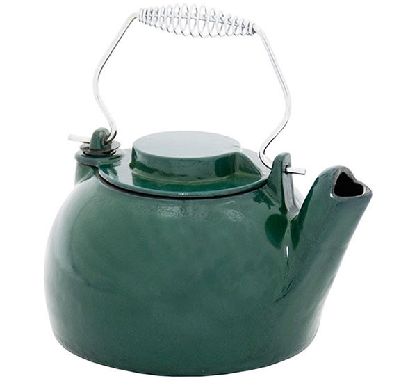 Green enamel kettle Mazzeo’s Stoves & Fireplaces